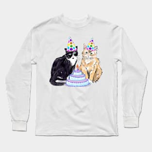 Cats in party hat with cake Long Sleeve T-Shirt